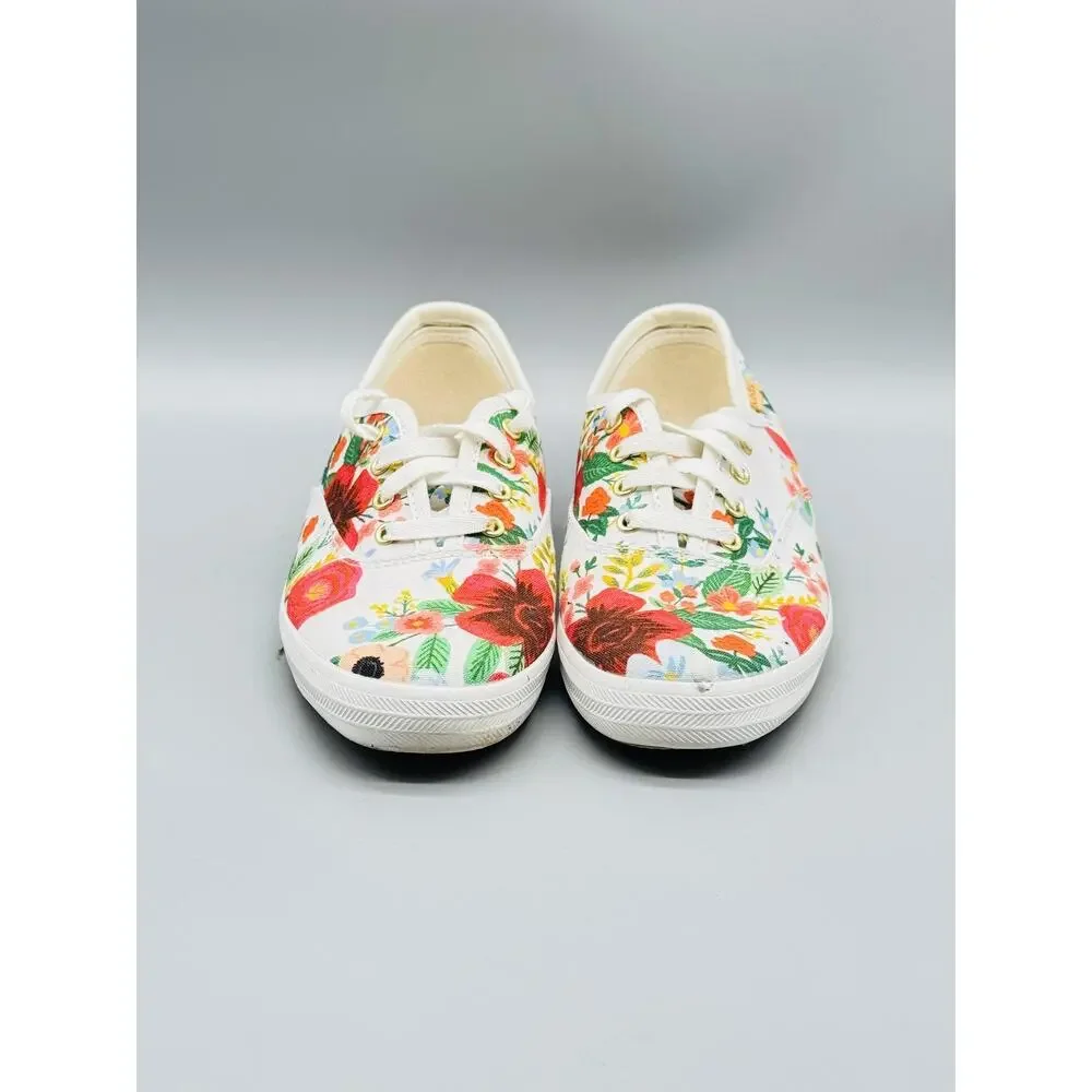 Keds Shoes Womens 6 White Floral Canvas Champion Classic Lace Up Sneakers Casual
